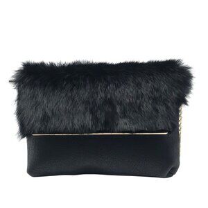 Vieta Black Fur Flap Penelope Crossbody Clutch
